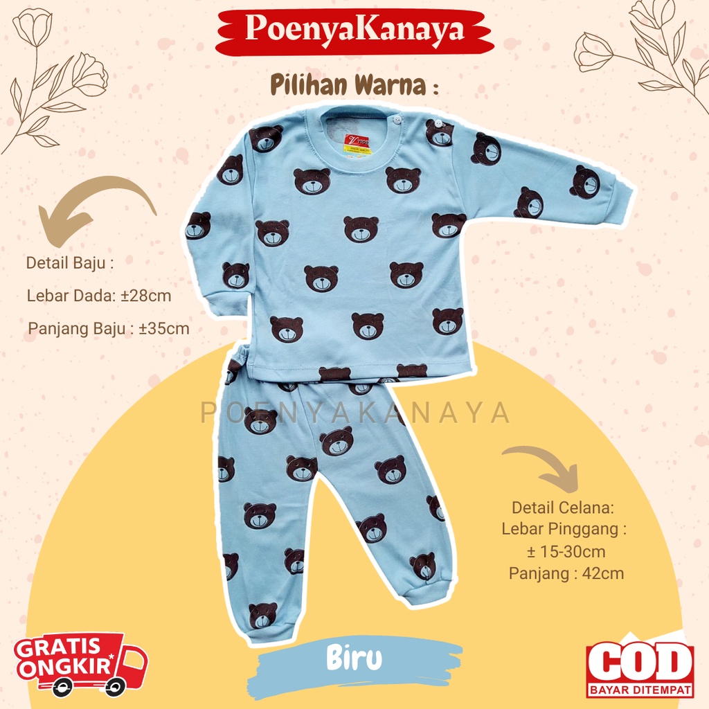 Setelan Baju Bayi Piyama Bayi Panjang KEPALA BERUANG Warna Viori Size 6-18 Bulan SPY65