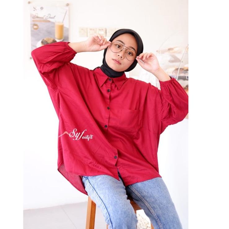 Borong Produk KEMEJA OVERSIZE KATUN RAYON LENGAN BALON JUMBO /KEMEJA JUMBO XXL