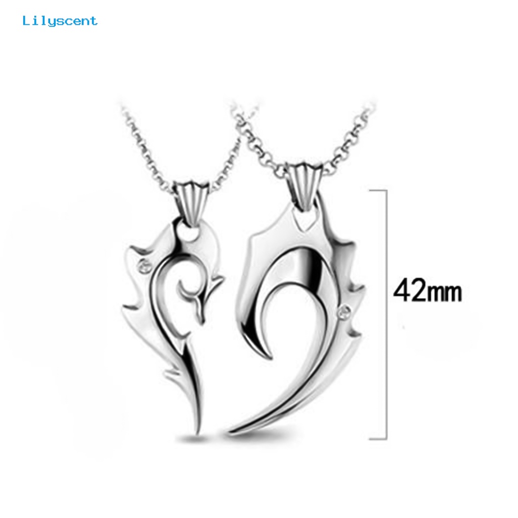 [LS] 1pasang Kalung Pasangan Liontin Bentuk Hati Fashionable Unisex Lover Matching Necklace Jewelry Untuk Pesta