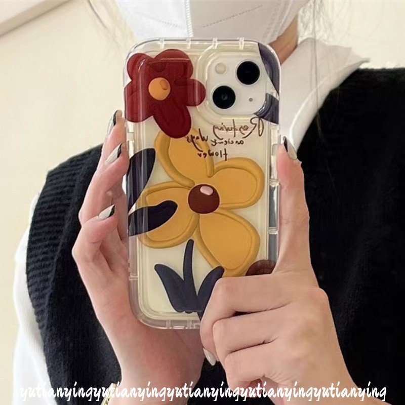 Ins Korea Flower Case Kompatibel Untuk iPhone XR 7plus 14 Pro MAX 11 13 12 Pro MAX 7 8 6 6S Plus X XS MAX 8plus SE 2020 Lukisan Minyak Bunga TPU Lembut Shockproof Airbag Phone Cover