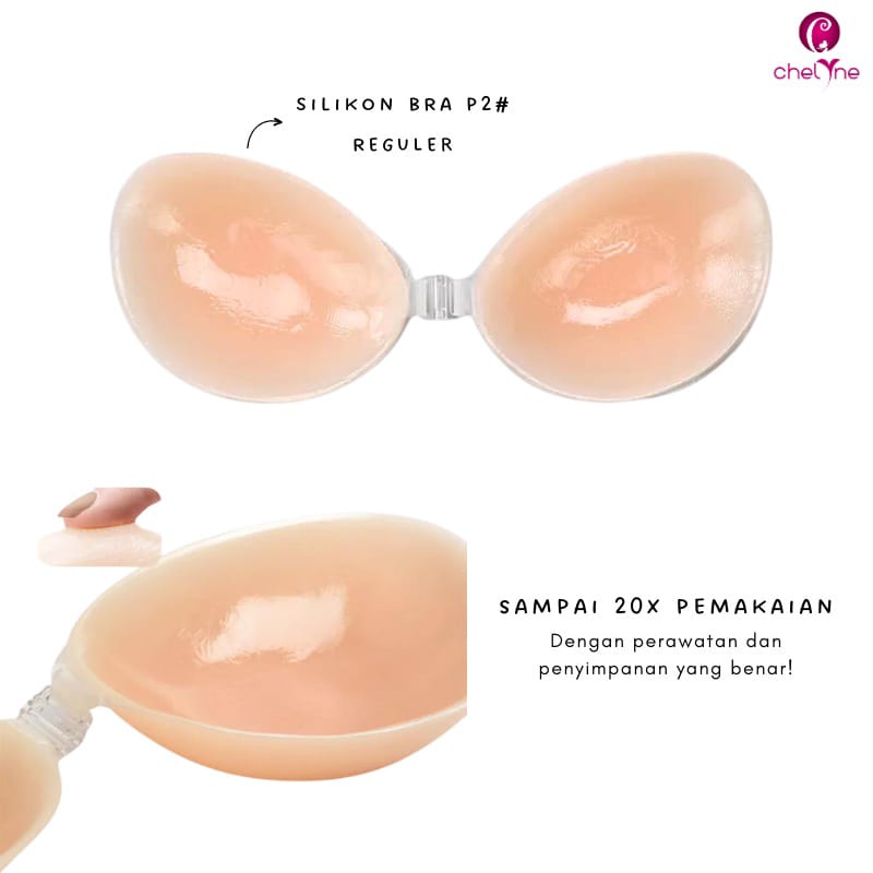 Silicon Chelyne Push Up Bra Dengan Box (PREMIUM) P2 &amp; Lem Perekat FreeBra (Termasuk Tali Transparan)