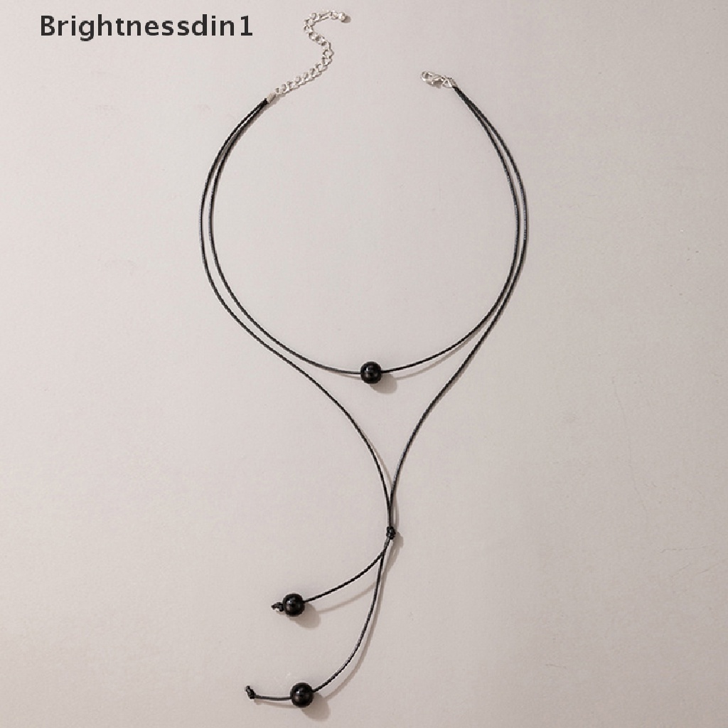 [Brightnessdin1] Kalung Liontin Manik Hitam Untuk Wanita Tali Handmade Adjustable Aksesoris Perhiasan Pesta Kerah Butik