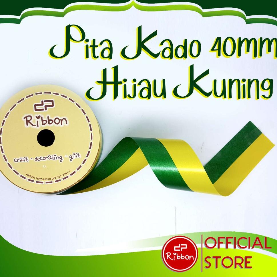 

J91 Pita Kado HIJAU - KUNING 4cm Ribbon 40mm x 14m Lebaran Ketupat Idul Fitri 1.5" BARANG TERUPDATE ➥