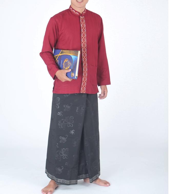 ✾ Sarung Hitam Muslim Pria Papua Mas Halus Sutra Samarinda Ukuran Jumbo Lengkap Dengan Dus ◊