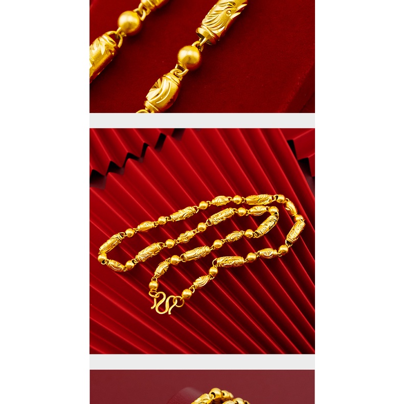 Goldkingdom Perhiasan Fashion Emas Asli Kadar 375Bangkok Aksesoris Ready Stock Menebal Emas Pria 8n Naga Phoenix Tabung Udara Olive Bead Kalung Pria