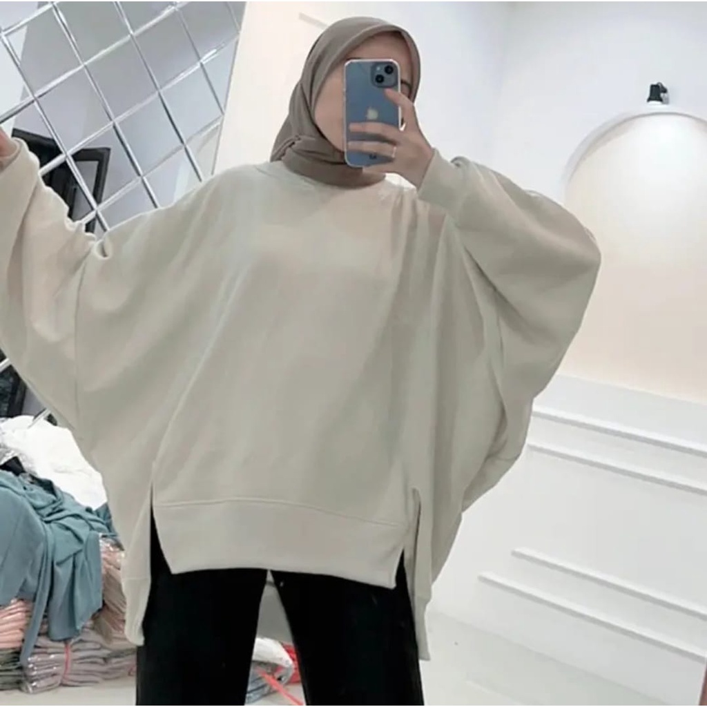 Sweater Crewneck Oversize Wanita Size XXXL Oversize BELAH PINGGIR Batwing Oversize Wanita Terbaru