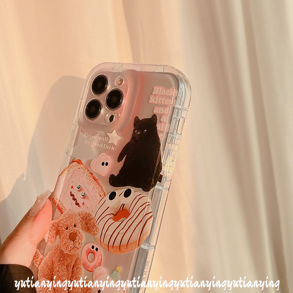 IPHONE  Ins Hewan Lucu Stiker Ponsel Case Kompatibel Untuk Iphone6 6S 7 8 Plus XR 11 13 14 12 Pro Max X XS MAXCartoon Boneka Beruang Anjing Kucing Transparan Airbag Shockproof Lembut TPU Penutup Belakang