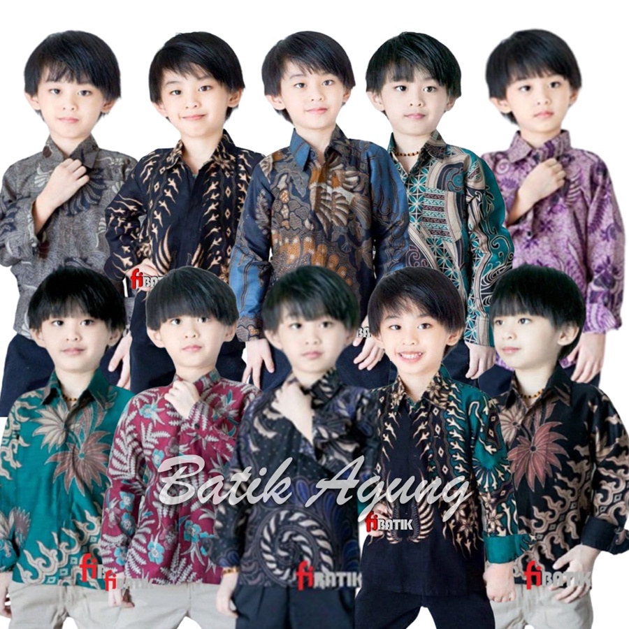 Kemeja Baju Batik Anak Kids Lengan Panjang Cowok Laki Laki Umur 3-12 Tahun Modern Premium Terbaru