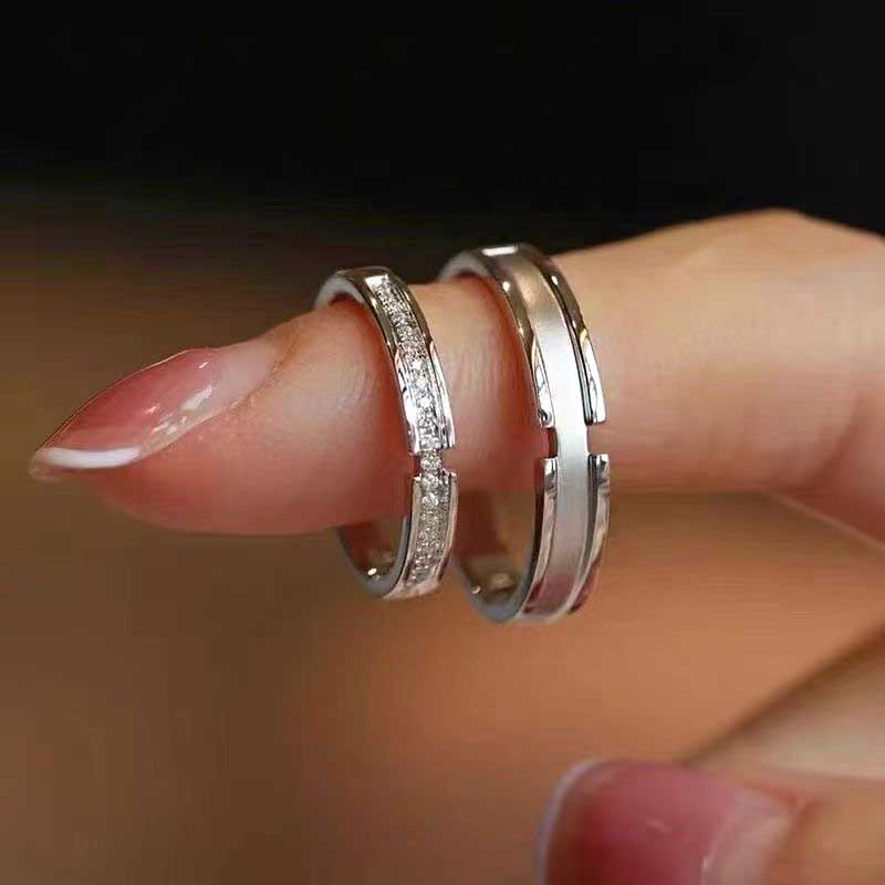 Korea Sederhana Elegan Zirkon Pecinta Pria Wanita Fashion Perhiasan Perak Baja Titanium Pernikahan Pertunangan Pasangan Rings Adjustable Size