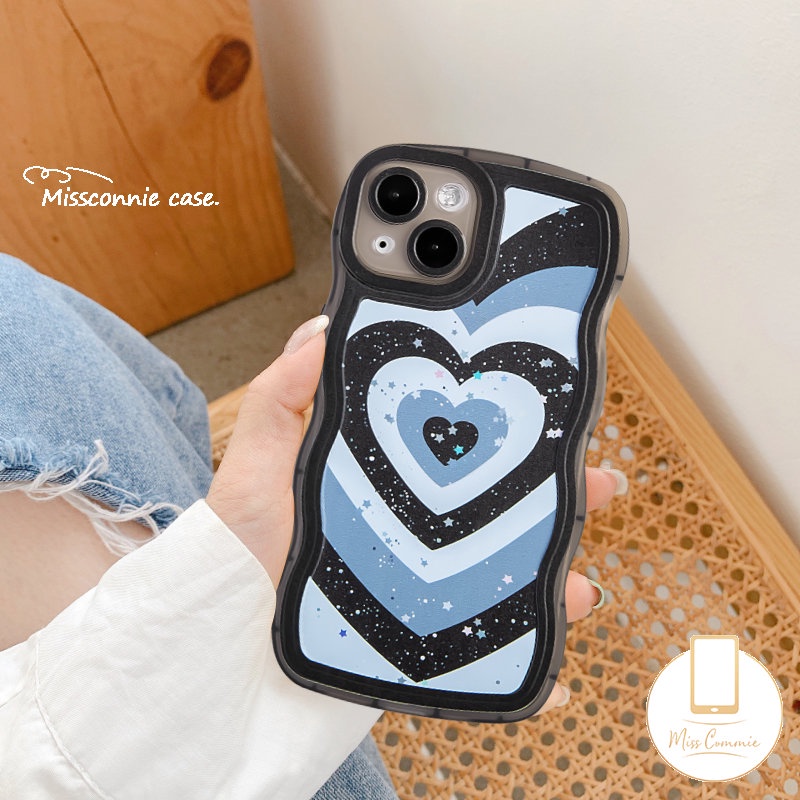 Casing Kompatibel Untuk iPhone 7Plus 11 13 12 14 Pro Max XR X7 8 Plus XS Max 6s 6 14 Plus SE 2020 Fashion Gradien Cinta Hati Bling Bintang Lembut Tpu Wavy Edge Phone Case