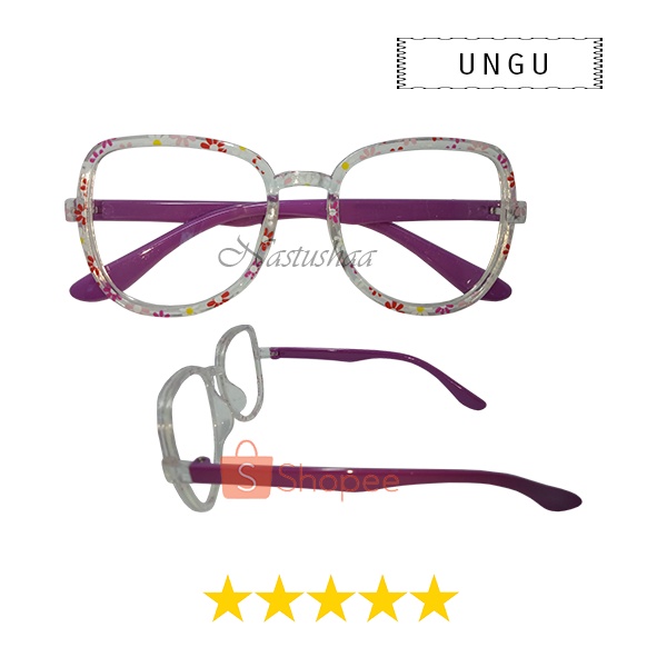 Kacamata Anak cewe Anti Radiasi Bingkai Segi 5 Cat Eye Motif Bunga Terkini Lucu Cute Kacamata Komputer Anak Lensa Blueray Fashion Korea Kids FREECASE