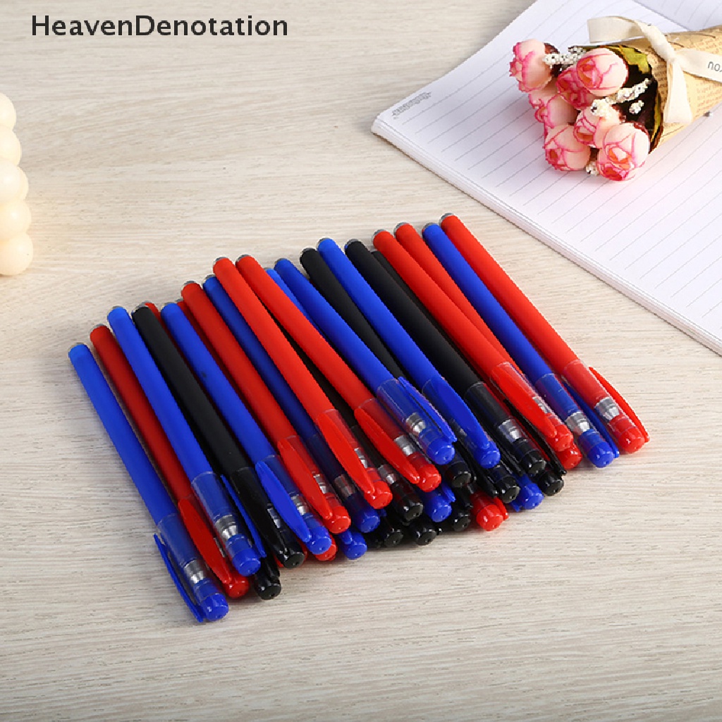 [HeavenDenotation] 10pcs Perlengkapan Sekolah Hitam Biru Merah Ujung Tinta 0.5mm Kawaii Bolpoin Siswa Sekolah Alat Tulis Kantor HDV