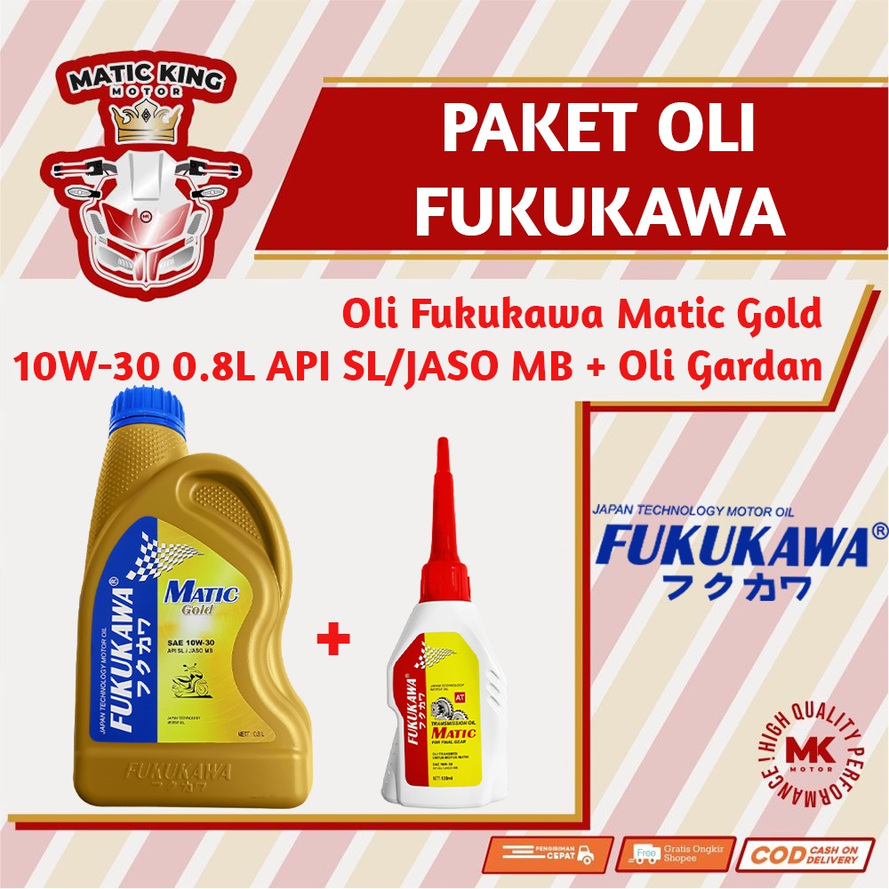 Paket Oli Mesin Gardan Matic Gold 10W-30 API SL/JASO MB 800 ml + 120 ml Fukukawa