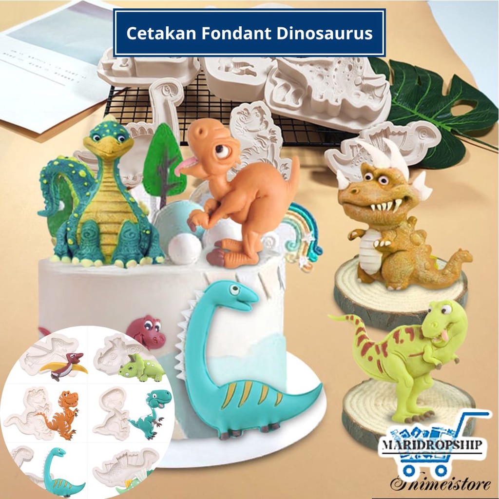 CETAKAN KARAKTER BENTUK DINOSAURUS BAHAN SILIKON UNTUK DEKORASI KUE