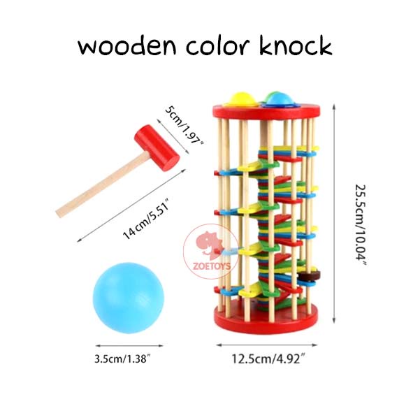 Zoetoys Wooden Color Knock | Knock Ball Ladder Mainan Sensori Menara Pukul Bola Palu | Mainan Edukasi Anak