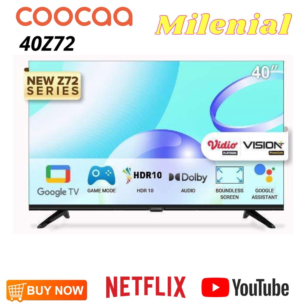 COOCAA LED TV 40Z72 SMART LED 40 inch Google TV-DIGITAL-Flicker Free