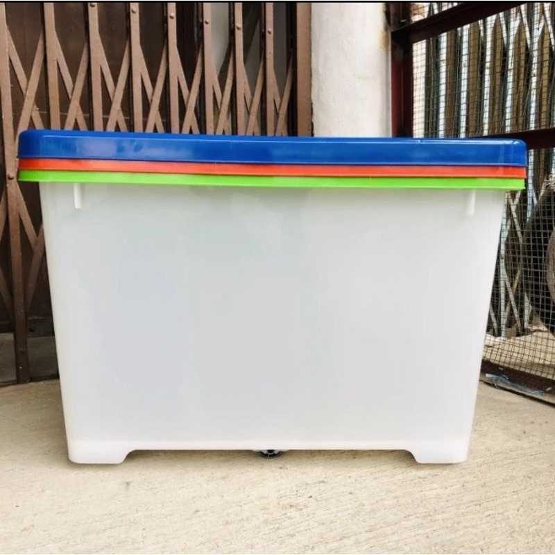 Kontainer Container Box plastik putih + roda ukuran 95 Liter (P)