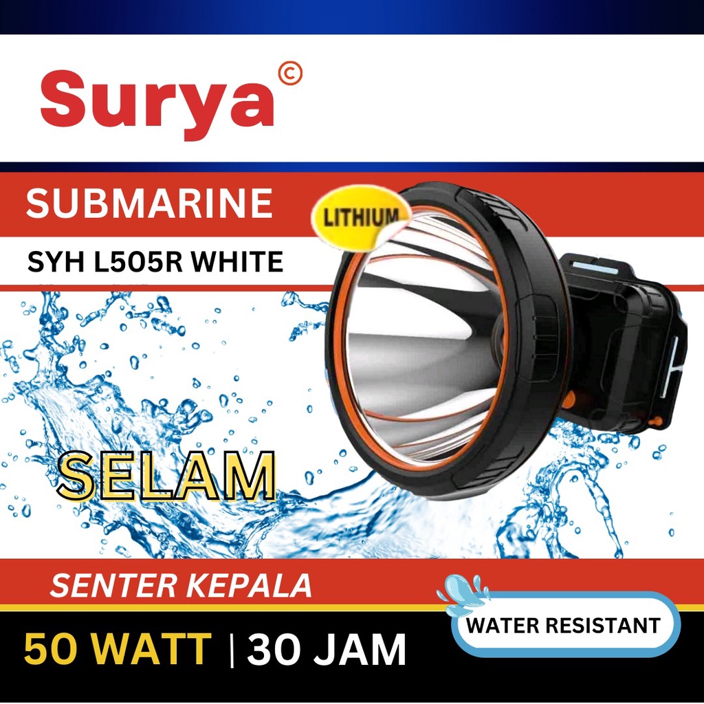 Senter Kepala Selam LED 50W SURYA SYH L505R Water Resistant KK