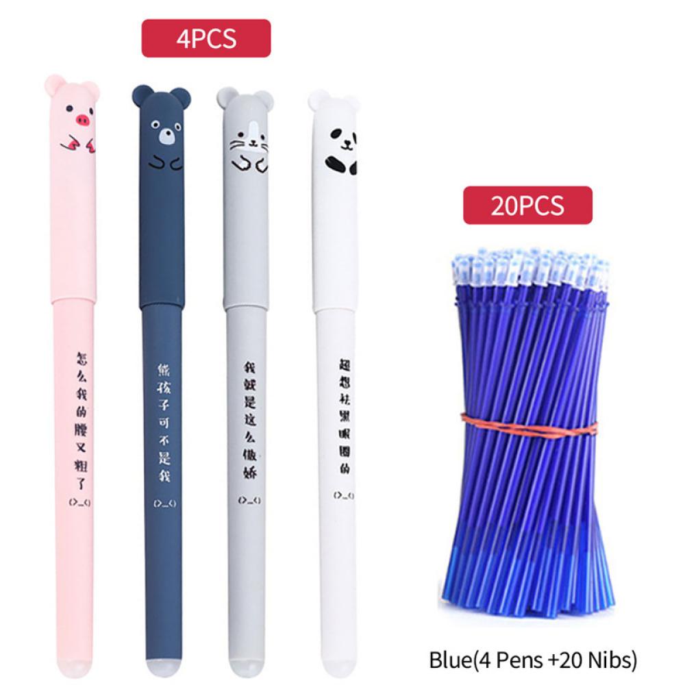 Timekey 0.35mm Dihapus Gel Pen Set Biru/Hitam Tinta Ballpoint Refill Batang Perlengkapan Menulis Siswa Sekolah Kantor Alat Tulis E6F4