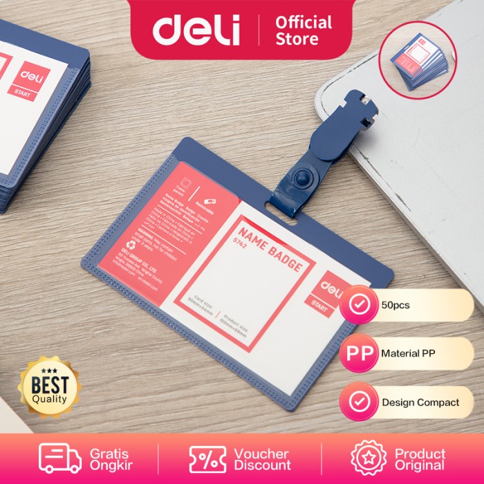 

Terlaris Deli Name Badge / Tag Nama Horizontal Isi 50Pcs 11068Mm E5742