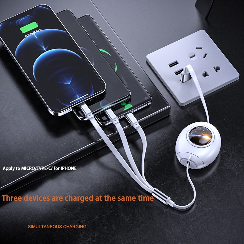 Kapsul Luar Angkasa Satu-Satu Jalur data Tiga Teleskopik multi-Kepala charging line 3a fast charging data line