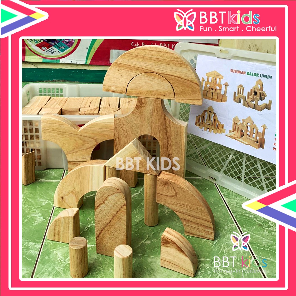 MAINAN BALOK KAYU 100 PCS MINDI NATURAL BLOCKS WOODEN BRICKS BLOCK KREATIF BLOK SUSUN MAINAN EDUKASI ANAK BONGKAR PASANG MAINAN EDUKASI ANAK BUILDING ISI BANYAK