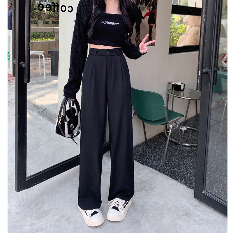 celana hitam-celana korea kulot panjang-celana hitam cewek kekinian highwaist