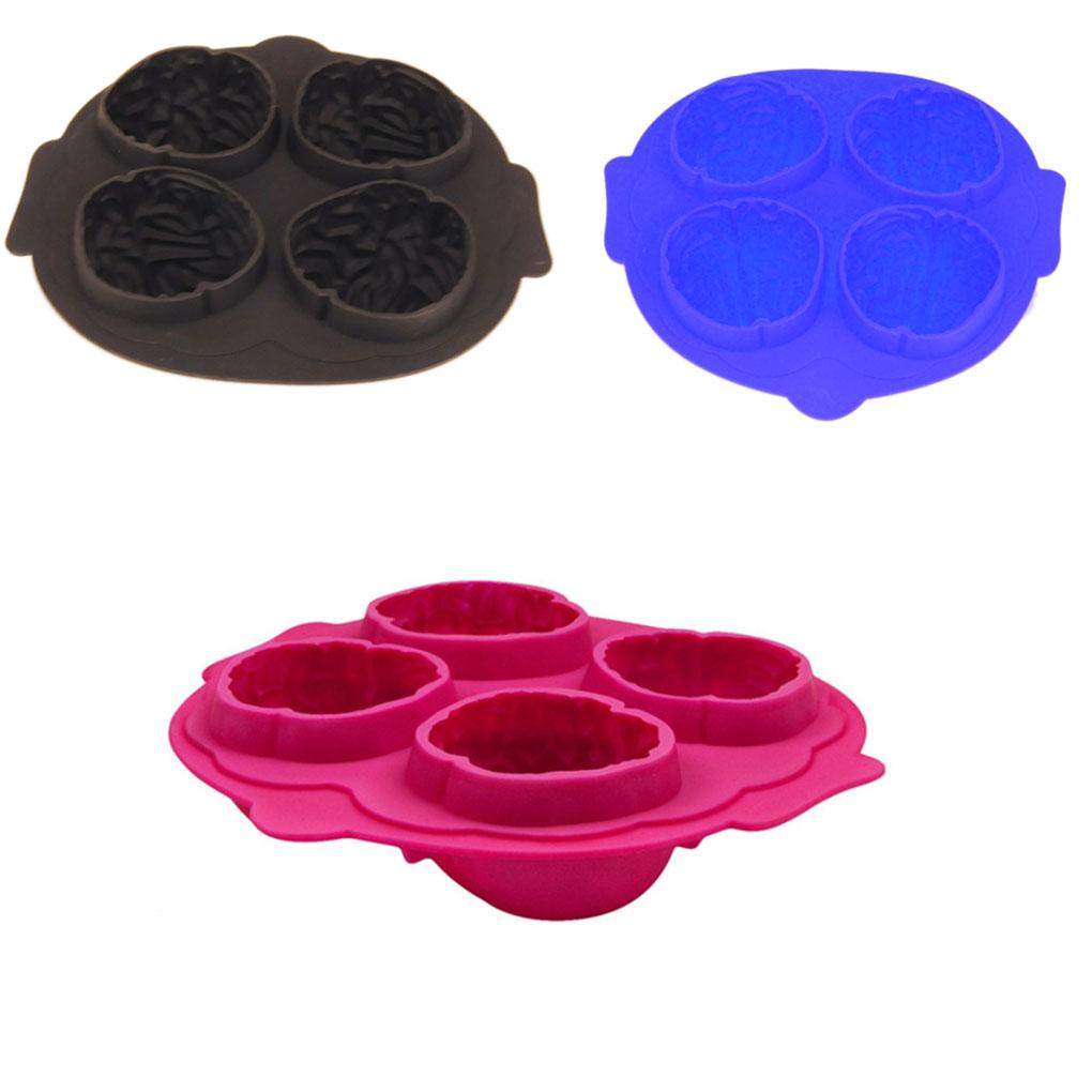 4-rongga Bentuk Otak Cetakan Coklat Jelly Mousse Sabun Dingin Silicone Jelly Mousse Cold Soap Mold Puding Baking Es Batu Tray