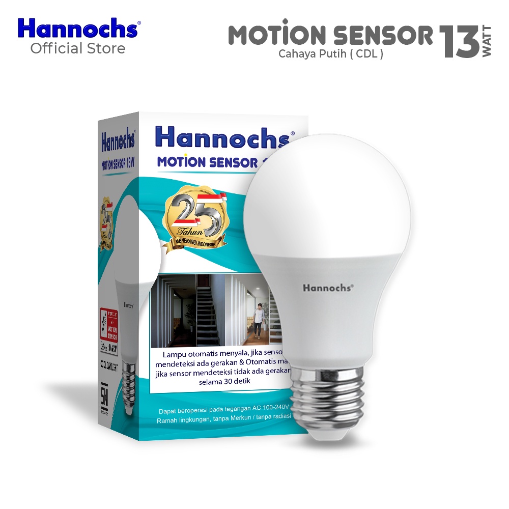 Hannochs Lampu LED Sensor Gerak Otomatis / Motion Sensor 5-9-13 Watt Cool Daylight Putih