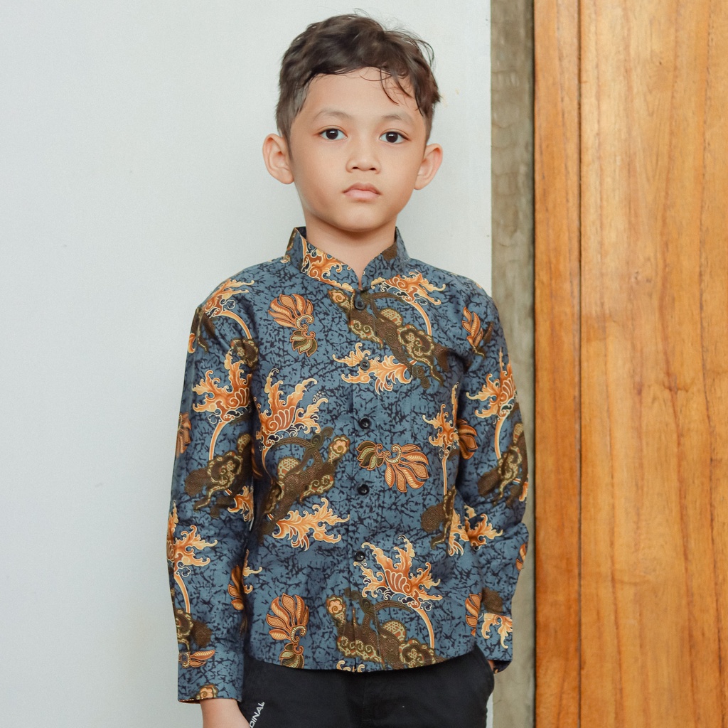 Batik Couple Ayah &amp; Anak Slimfit Motif Casual Warna Abu &amp; Coklat LBL 1915 &amp; 1916