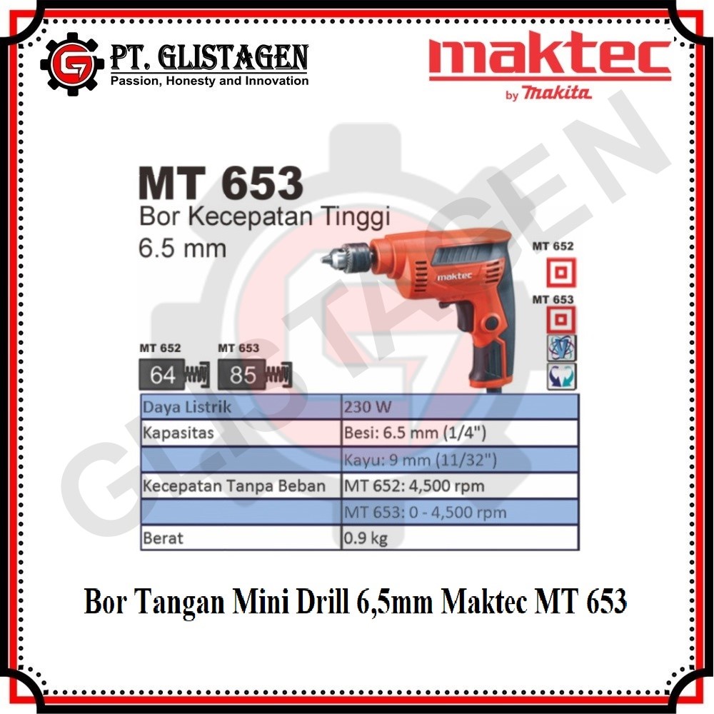 MAKTEC MT653 Bor Tangan Mini Drill 6,5mm (Cocok untuk Gipsum kanopi)