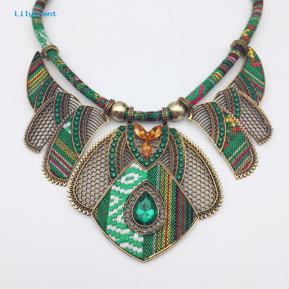 [LS] Vintage Wanita Berlian Imitasi Liontin Bib Kalung Pernyataan Tribal Perhiasan Hadiah