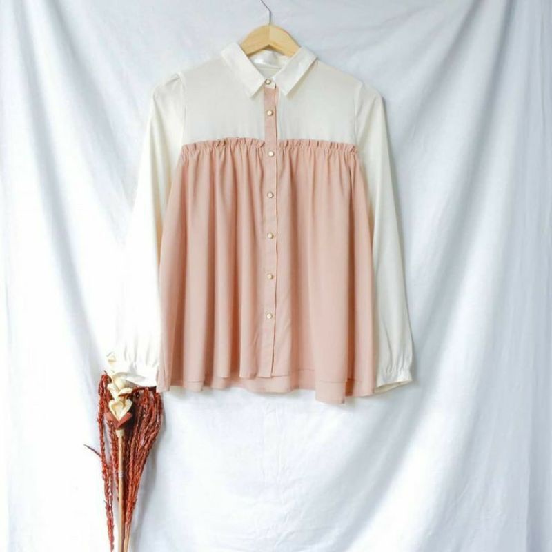 baju atasan kemeja /atasan crinkle airflow kombinasi rempel dada .L.XL