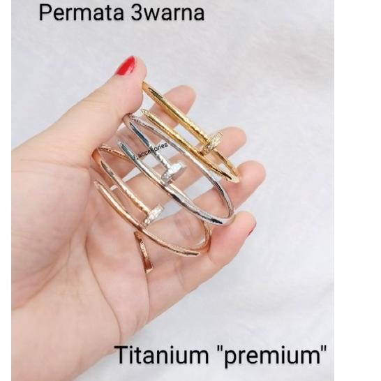 ➵ (lingkar kecil&besar) gelang paku lentur polos&permata titanium "premium" asli dm 5,5cm&dm 5cm ✩