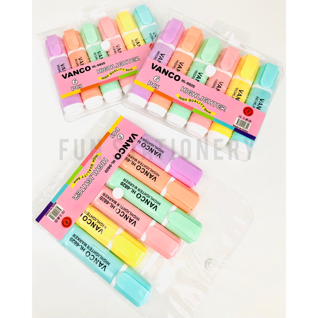 (6 PCS) STABILO PASTEL VANCO HL - 6820 + POUCH / HIGHLIGHTER PEN