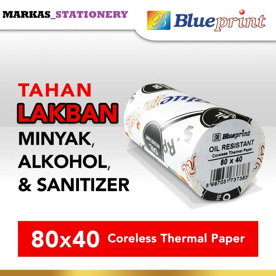 

Thermal Oil Resistant BLUEPRINT Kertas Struk TAHAN LAKBAN 80x40 mm