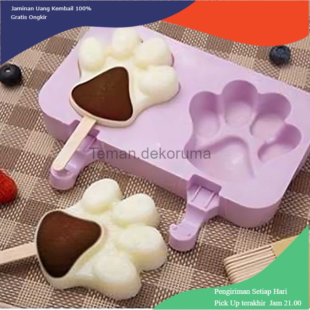 TD - DPR SJ Cetakan Es Krim 2 Hole Silicone Mold Dessert Dog Paw with 50 Sticks - JSC84