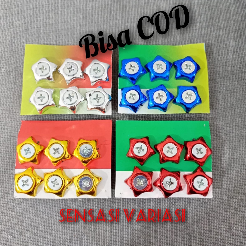 BAUT PLAT NOMOR VARIASI + RING MONEL BINTANG 4 WARNA ISI 24 PCS
