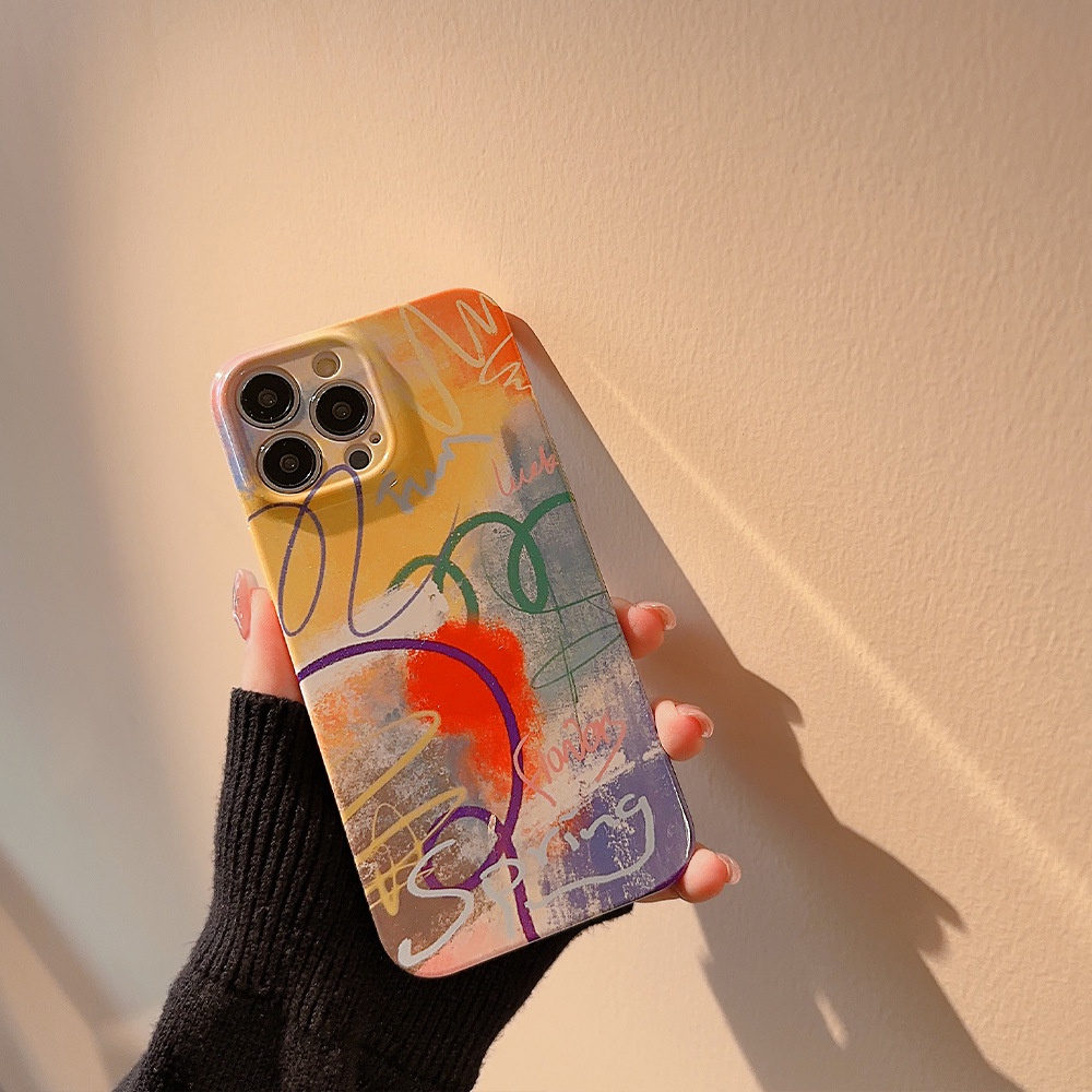 Ins Minor Art Graffiti Hard Shell Case Untuk Iphone SE 2020 7 /8 Plus 14x XR XM 11 12 13 PRO MAX Casing Cover Pelindung AT0038