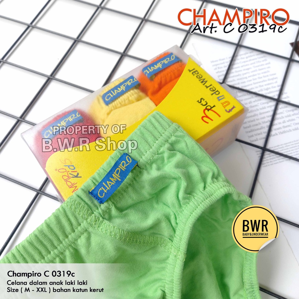 [ 3pc ] CD Champiro 0319 KUNING / Celana Dalam Anak Laki Laki Champiro C.0319c Karet Kerut | Bwr