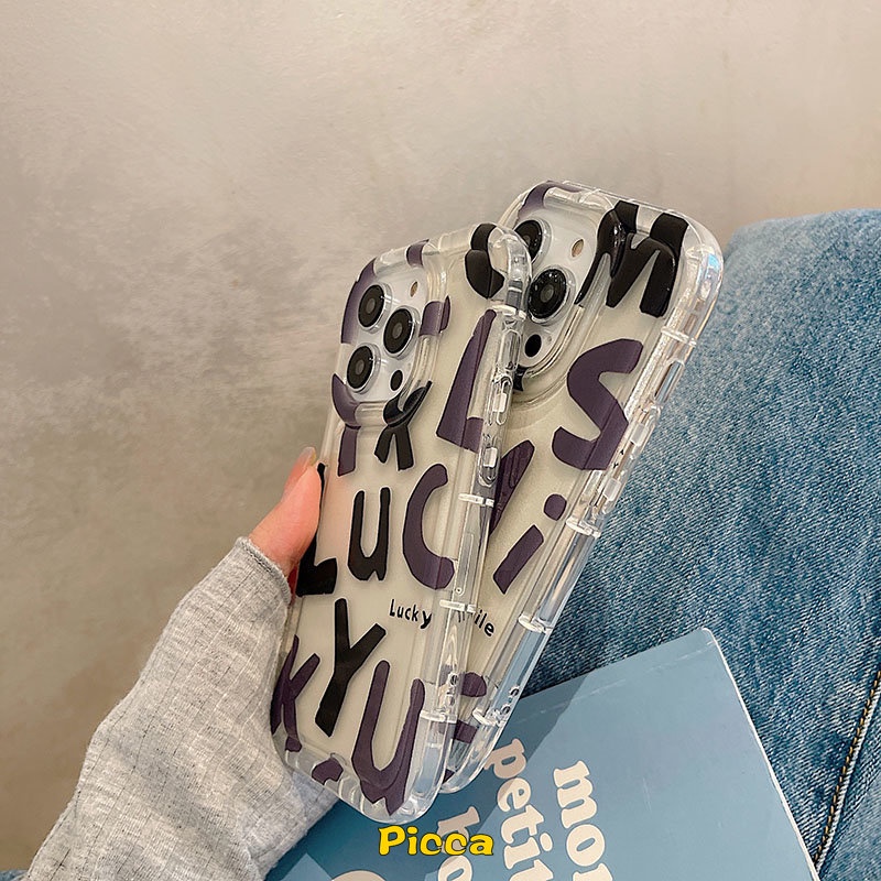 Ins Bening Airbag Shockproof Case Kompatibel Untuk IPhone 7plus 8plus 11 6 6S 7 8 Plus 14 13 12 Pro MAX XR X XS MAX Lucky Huruf Alfabet Sederhana TPU Lembut Penutup Belakang Anti Jatuh