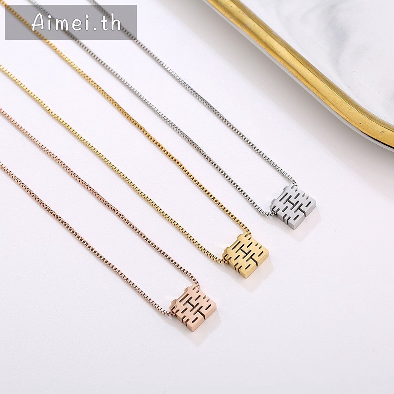 Kalung Rantai Klavikula Model Hollow | Kalung Liontin Kebahagiaan Ganda Warna Emas | Aksesoris Bahan Titanium Steel 18k Warna Rose Gold | Perhiasan Bahan Stainless Steel Untuk Hadiah