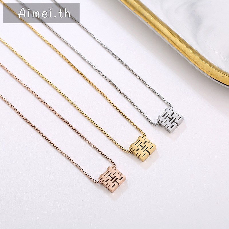 Kalung Rantai Klavikula Model Hollow | Kalung Liontin Kebahagiaan Ganda Warna Emas | Aksesoris Bahan Titanium Steel 18k Warna Rose Gold | Perhiasan Bahan Stainless Steel Untuk Hadiah