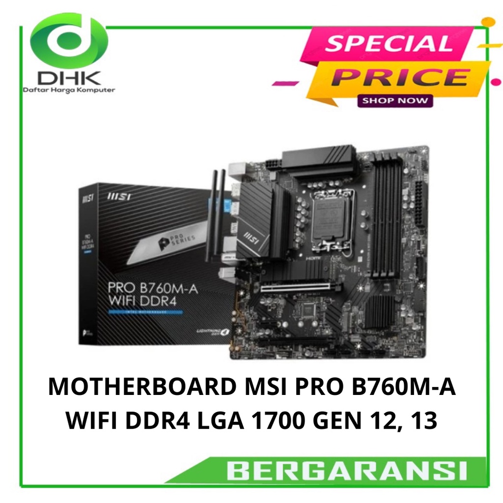 MOTHERBOARD MSI PRO B760M-A WIFI DDR4 LGA 1700 GEN 12, 13