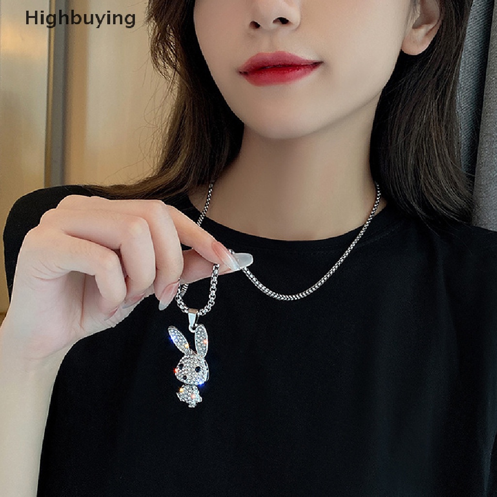 Hbid Fashion Punk Kristal Berlian Imitasi Choker Kalung Kelinci Bunny Liontin Stainless Steel Rantai Kalung Panjang Hip Hop Pesta Perhiasan Aksesoris Glory