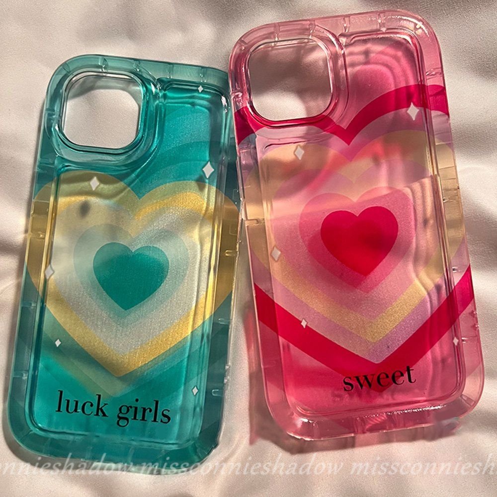 IPHONE Ins Gradiasi Manis Cinta Hati Pasangan Ponsel Case Kompatibel Untuk Iphone14 Pro MAX 7Plus XR 11 12 13 14 Pro Max6 6S Plus 8Plus X XS MAX Shockproof Airbag Lembut TPU Cover