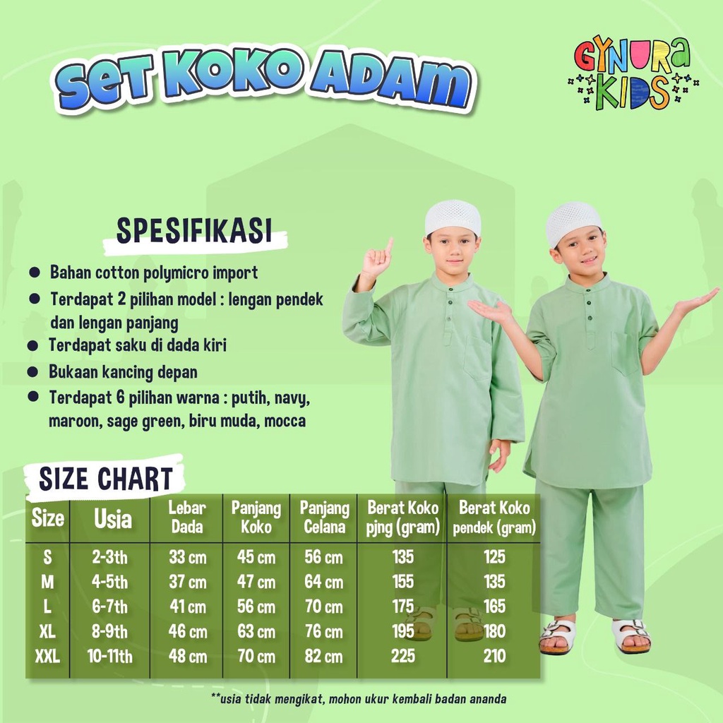 Setelan koko Anak Adam Gynurakids lengan pendek - Baju koko dan celana anak