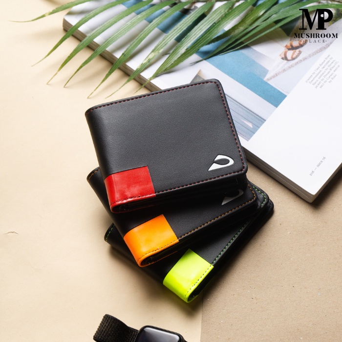 Dompet Pria Tipis Simple Lipat Pendek Planet Ocean Hitam Polos List Warna Stabilo Original - P015