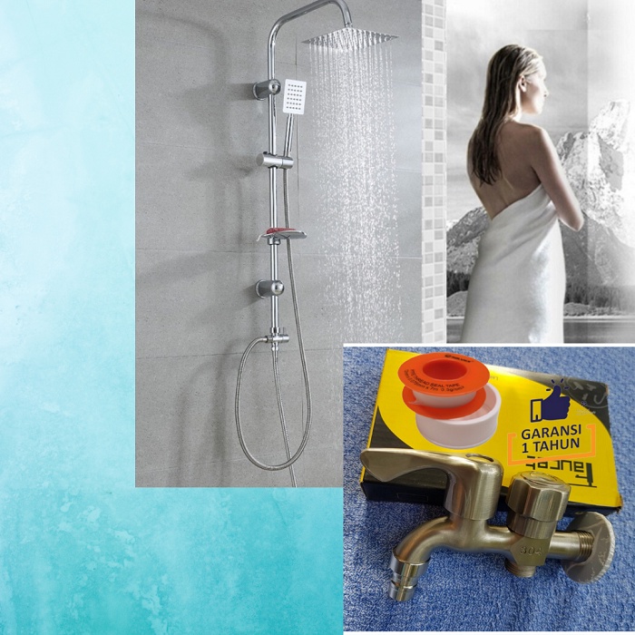 Shower Tiang Set Panas dingin Stainless Hitam &amp; Shower Tiang Column Set Panas Dingin Black