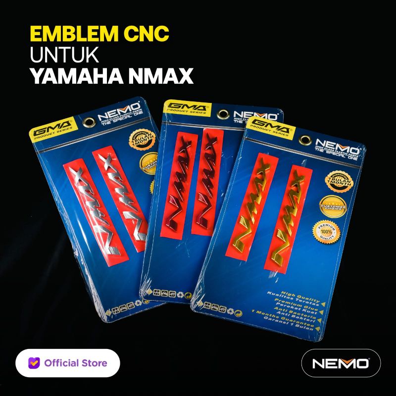 Emblem stiker cnc Yamaha NMAX warna merah,gold,silver original nemo